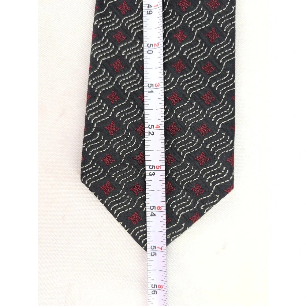 Monsieur Givenchy Necktie Navy Blue Vintage Silk Geometric Wavy Pattern Tie